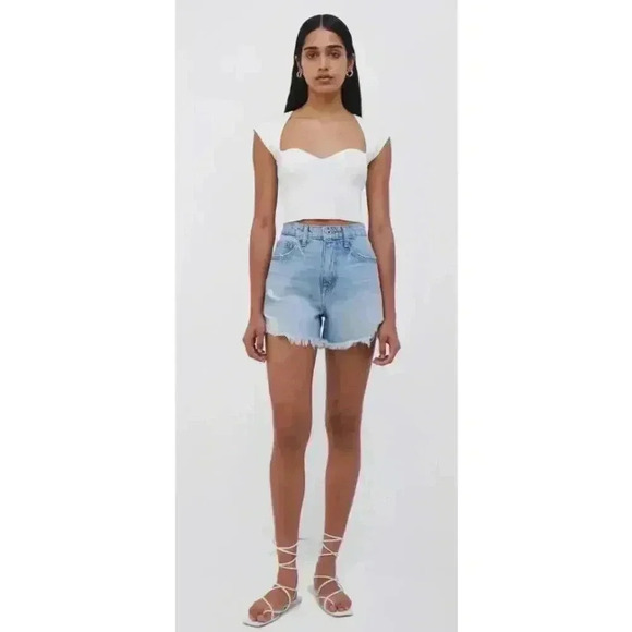 JONATHAN SIMKHAI STANDARD Luca Denim Shorts Distressed Crete Size 24 NEW NWT! - Picture 3 of 10